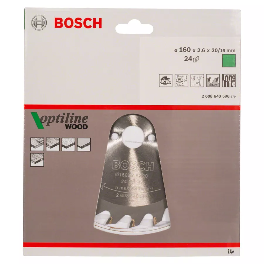 Lame BOSCH Optiline Wood 160 x 20/16 mm / 24 dents scie circulaire